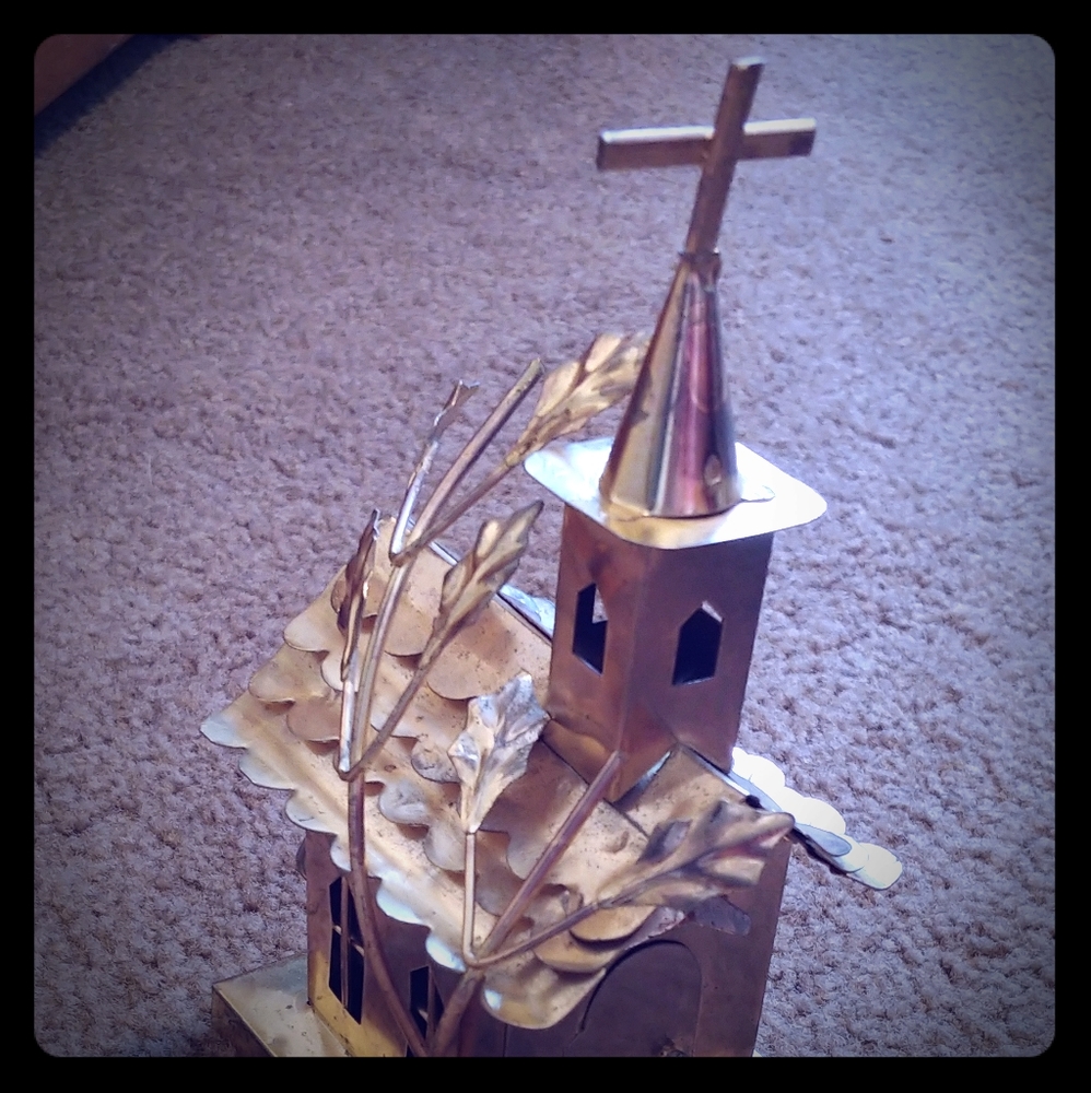 Gold iron music box church house